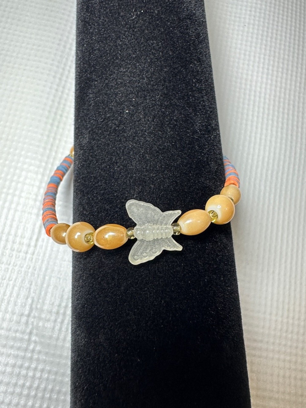 Butterfly Bead Bracelet in Cream and Orange